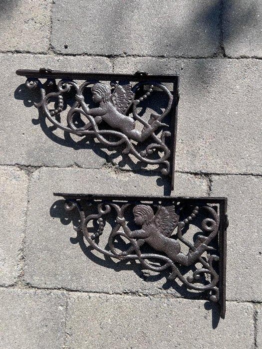 Decoratief ornament (2) - Set of 2 Cast Iron Angel Wall, Antiquités & Art, Art | Objets design