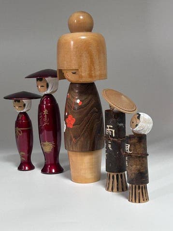 Vintage Japanse Kokeshi-poppen – Set van 5 – Usaburo