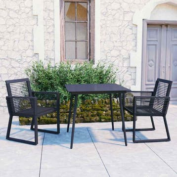 vidaXL 3-delige Tuinset PVC-rattan zwart, Tuin en Terras, Verzenden, Nieuw, Tuinset