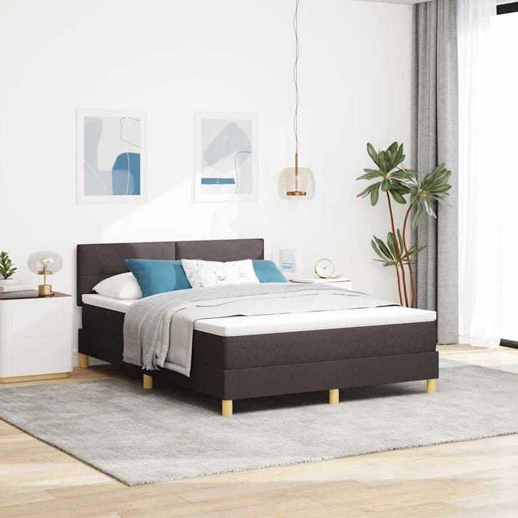 vidaXL LED Box Spring Bed met hoofdeinde Donkerbruin 160 x, Huis en Inrichting, Slaapkamer | Bedden, Nieuw, Verzenden