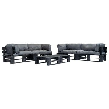 vidaXL 6-delige Loungeset pallet met grijze kussens hout, Verzenden, Loungeset