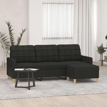 vidaXL Driezitsbank met voetenbank 180 cm stof zwart, Verzenden