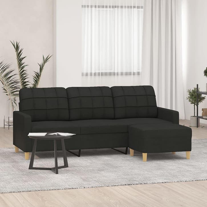 vidaXL Driezitsbank met voetenbank 180 cm stof zwart, Huis en Inrichting, Zetels | Zetels, Nieuw, Verzenden
