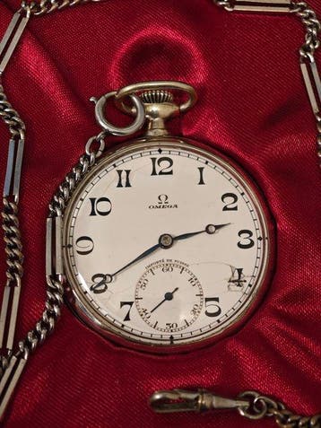 Omega - Art Deco Pocket Watch with Matching Chain & Box -