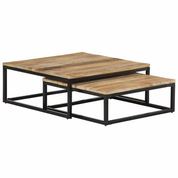 vidaXL 2-delige Salontafelset massief mangohout, Maison & Meubles, Tables | Tables d'appoint, Verzenden