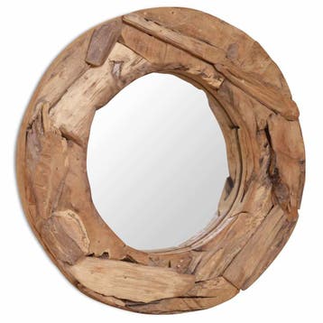 vidaXL Decoratieve spiegel rond 60 cm teakhout, Verzenden