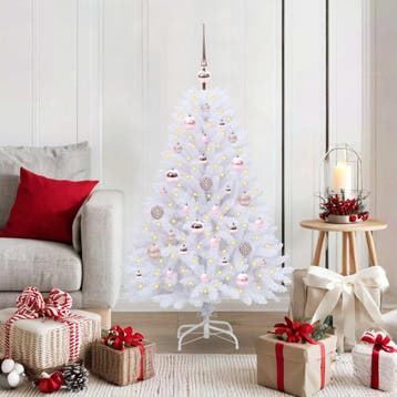 vidaXL Kunstmatige Hinged Kerstboom Wit 120 cm PVC en Staal, Verzenden