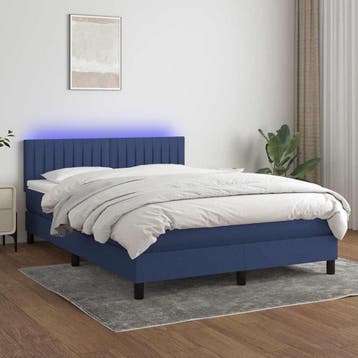 vidaXL Boxspring met matras en LED stof blauw 140x200 cm, Verzenden, Nieuw