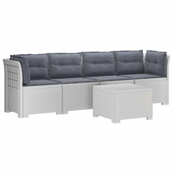 vidaXL 4-Zits Tuin Sofa met Kussens Rieten Look PP Wit, Verzenden