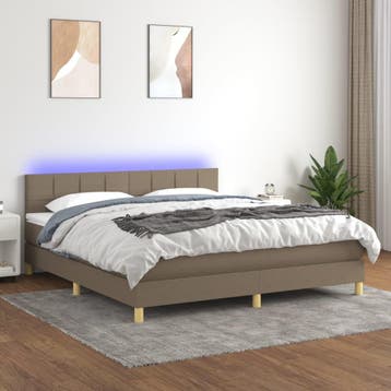 vidaXL Boxspring met matras en LED stof taupe 180x200 cm, Verzenden