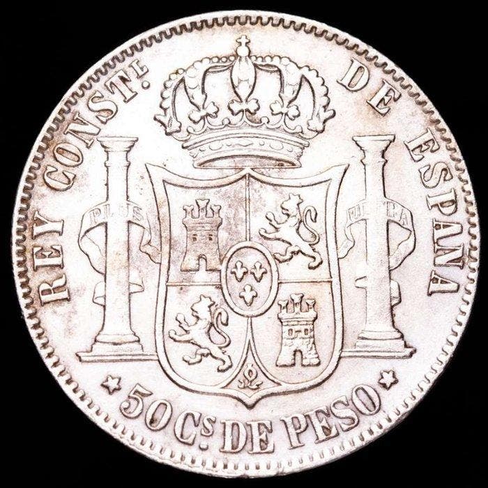 Spanje. Alfonso XII. 50 centavos 1883 Manila Calico 120., Timbres & Monnaies, Monnaies | Europe | Monnaies non-euro