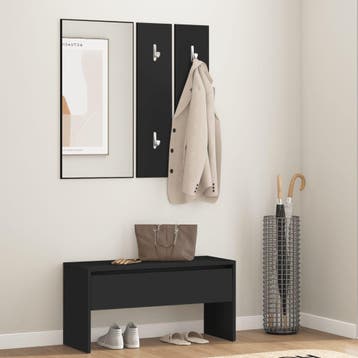 vidaXL Garderobe set bewerkt hout zwart, Verzenden, Nieuw