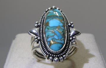 Turquoise ring - Hoogte: 25 mm - Breedte: 30 mm- 7 g - (1)