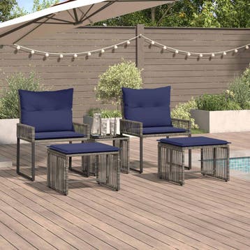vidaXL Buitenmeubels set 11 st Grijs en Marineblauw poly, Tuin en Terras, Verzenden, Nieuw