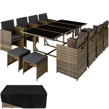 tectake Wicker zitgroep Palma 8+4+1 met beschermhoes - natuu, Tuin en Terras, Verzenden, Nieuw