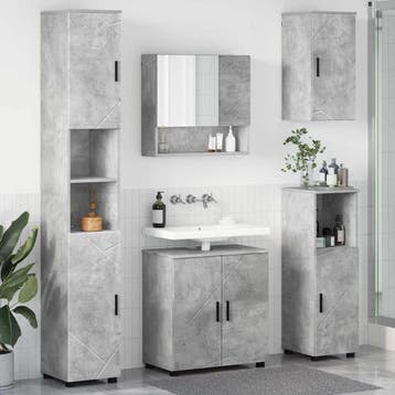 vidaXL Badkamermeubel Set 5 pcs Beton Grijs Bewerkt hout &, Verzenden, Nieuw