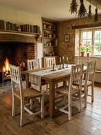 Stoel - Hout - Set van zes vintage houten stoelen met een