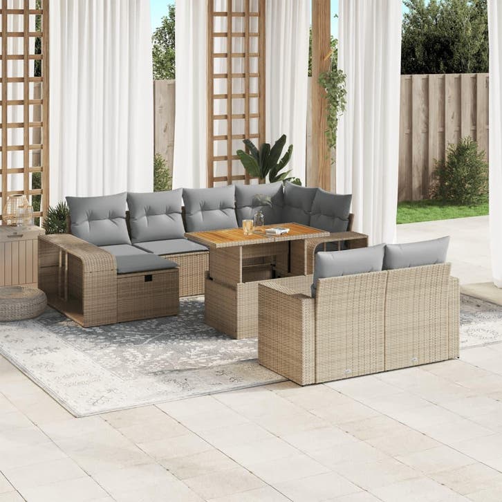 vidaXL 11-delige Tuinset met kussens poly rattan beige, Jardin & Terrasse, Ensembles de jardin, Envoi