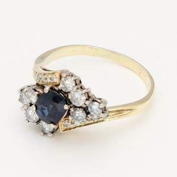 Bague - 14 carats Or jaune - Diamant - Saffier, Nieuw