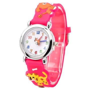 Fako - Kinderhorloge - 3D - Puppies - Fuchsia, Handtassen en Accessoires, Horloges | Kinderen, Verzenden, Nieuw