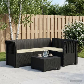 vidaXL 4-Persoons Tuin Sofa met Kussens Rattan Look PP, Verzenden