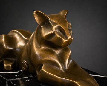 De Coux - sculptuur, Art Deco Panter op Marmeren Voet -