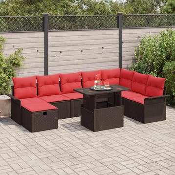 vidaXL Tuinbank Set 9 st Bruin poly rattan, Verzenden
