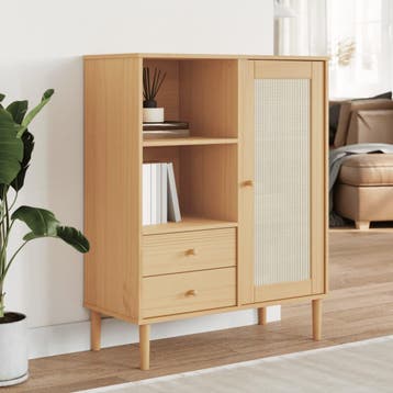 vidaXL Hoge kast SENJA rattan-look 90x40x112 cm grenenhout, Huis en Inrichting, Verzenden, Nieuw