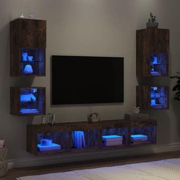 vidaXL 8-delige tv-wandmeubelset met LED bewerkt hout, Verzenden
