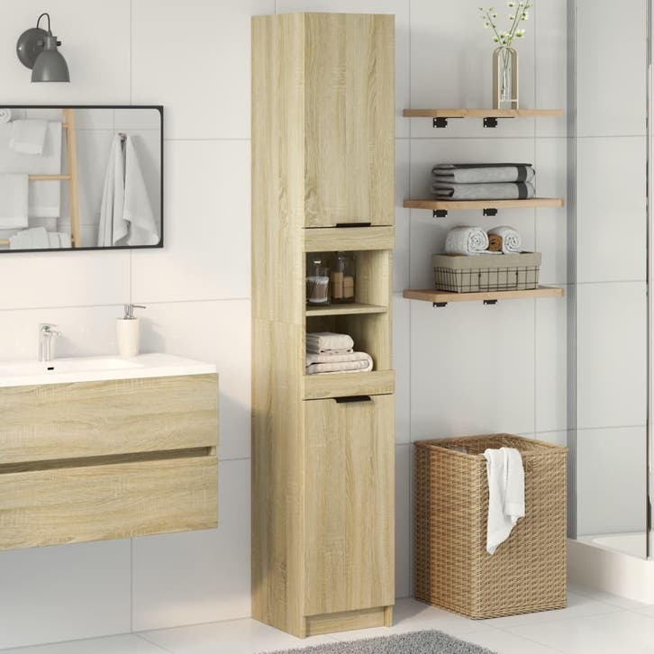 vidaXL Badkamerkast 32x34x188,5 cm bewerkt hout sonoma, Huis en Inrichting, Tafels | Kaptafels, Nieuw, Verzenden