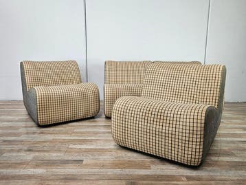 Fauteuil - Modulaire fauteuils in stof met ruitdessin -