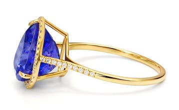 Cocktailring - 14 karaat Geel goud - 6.40ct. tw. Tanzaniet -