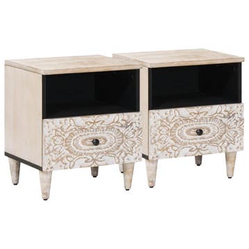 vidaXL Bedkast met lade 2 pcs Wit 40 x 33 x 46 cm Massief, Verzenden, Nieuw