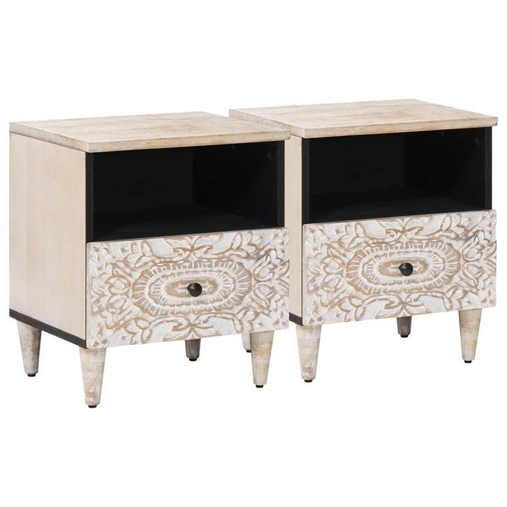 vidaXL Bedkast met lade 2 pcs Wit 40 x 33 x 46 cm Massief, Maison & Meubles, Chambre à coucher | Tables de chevet, Envoi
