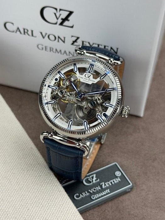Carl von Zeyten - Skeleton Automatic blue - Zonder, Handtassen en Accessoires, Horloges | Heren