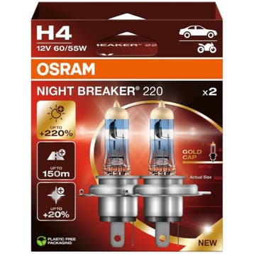Osram H4 Night Breaker 220 Halogeen +220% Autolampen, Verzenden
