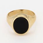 Ring - 18 karaat Geel goud Onyx, Handtassen en Accessoires, Ringen, Nieuw