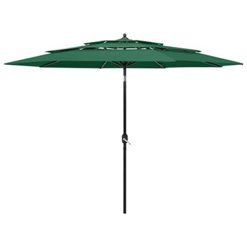 vidaXL Parasol 3-laags met aluminium paal 3 m groen, Verzenden, Nieuw