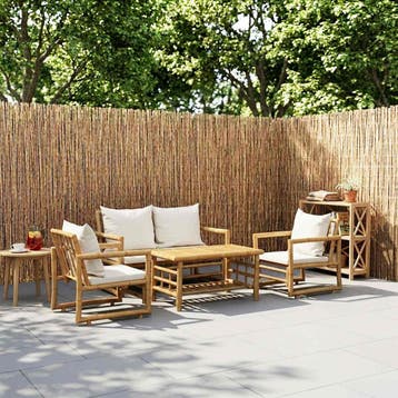 vidaXL 4-delige Loungeset met kussens bamboe, Verzenden, Nieuw, Loungeset