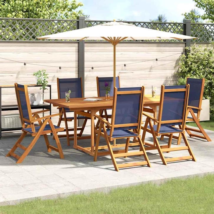vidaXL 7-delige Tuinset massief acaciahout en textileen, Tuin en Terras, Tuinsets en Loungesets, Tuinset, Nieuw, Verzenden