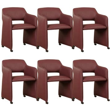 Set van 6 Leren eetkamerstoelen Icon - Toledo Bordeaux, Huis en Inrichting, Ophalen of Verzenden, Nieuw, Leer, Eén