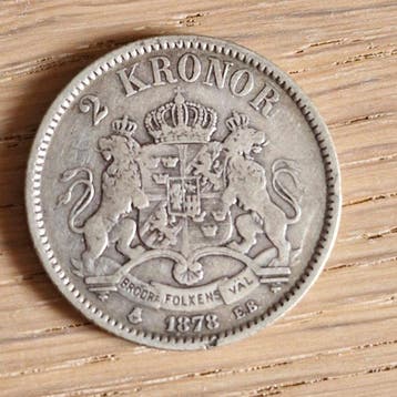 Zweden. Oscar II. 2 Kronor 1878 / Key date (Zonder, Gestempeld