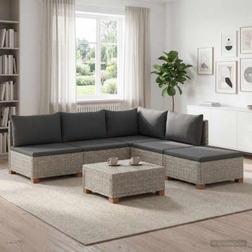 vidaXL 6 st Rieten Loungeset met Kussens GENDT Natuurlijk, Verzenden, Nieuw