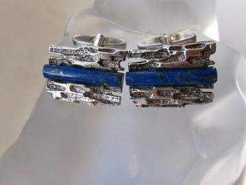 Zilver, lapis lazuli - Manchetknopen - Art Deco-stijl