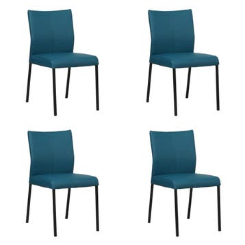 Set van 4 Leren eetkamerstoelen Basic - Toledo Turquoise, Ophalen of Verzenden