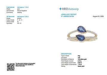 Ring - 14 karaat Geel goud - 1.45ct. tw. Saffier - Diamant