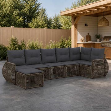 vidaXL Tuinbank Set 7 st Grijs en Donkergrijs poly rattan, Verzenden
