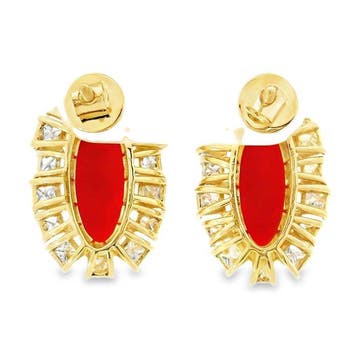 Boucles doreilles - 14 carats Or jaune - 8.36ct. tw. Corail, Handtassen en Accessoires, Nieuw