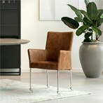 Leren eetkamerstoel Comfort met wieltjes en armleuning -, Huis en Inrichting, Stoelen, Bruin, Nieuw, Leer, Ophalen of Verzenden
