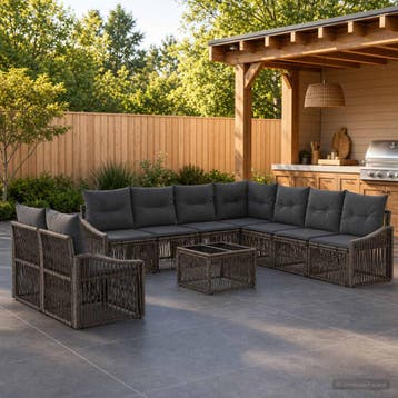vidaXL Tuinbank Set 10 st Grijs poly rattan, Verzenden